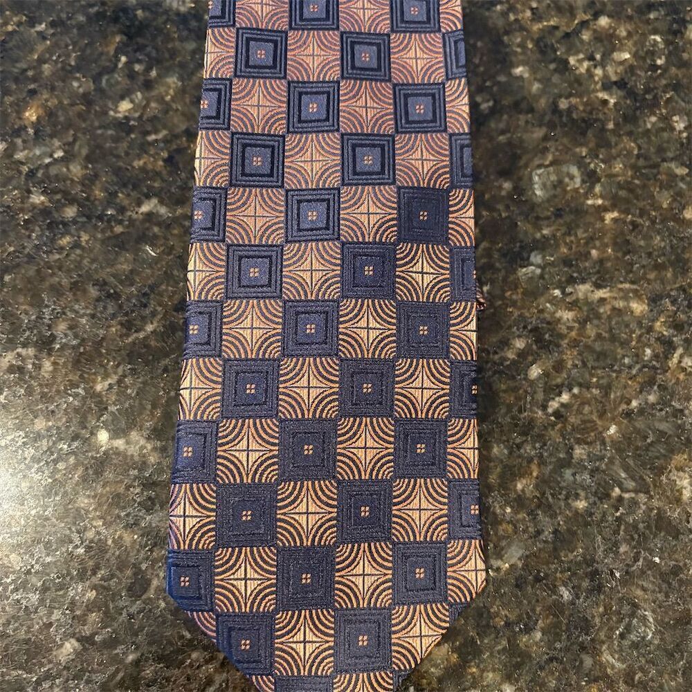 *3/$15 Roberto Villini Men's Black Geometric Silk Tie Classic Length
